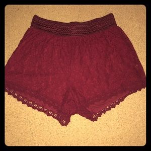 Burgundy Lace Shorts